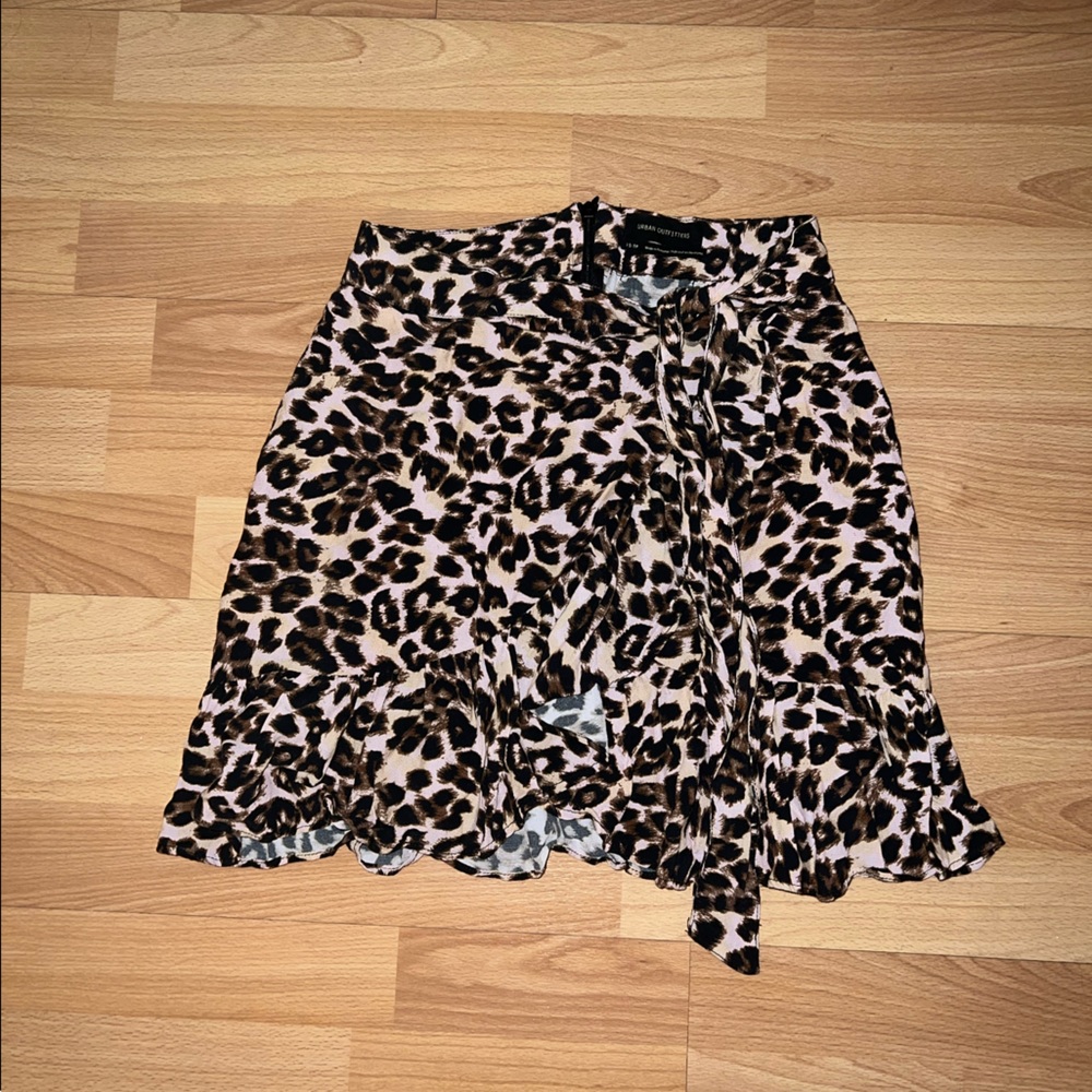 Urban Outfitters Mini Leopard Print Ruffle Wrap Skirt